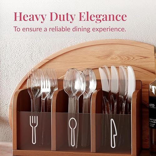 Miniatura 6 de Prestee Paquete de 100 cuchillos de plástico para cubiertos, resistentes y transparentes, para fiestas, catering y eventos, utensilios desechables