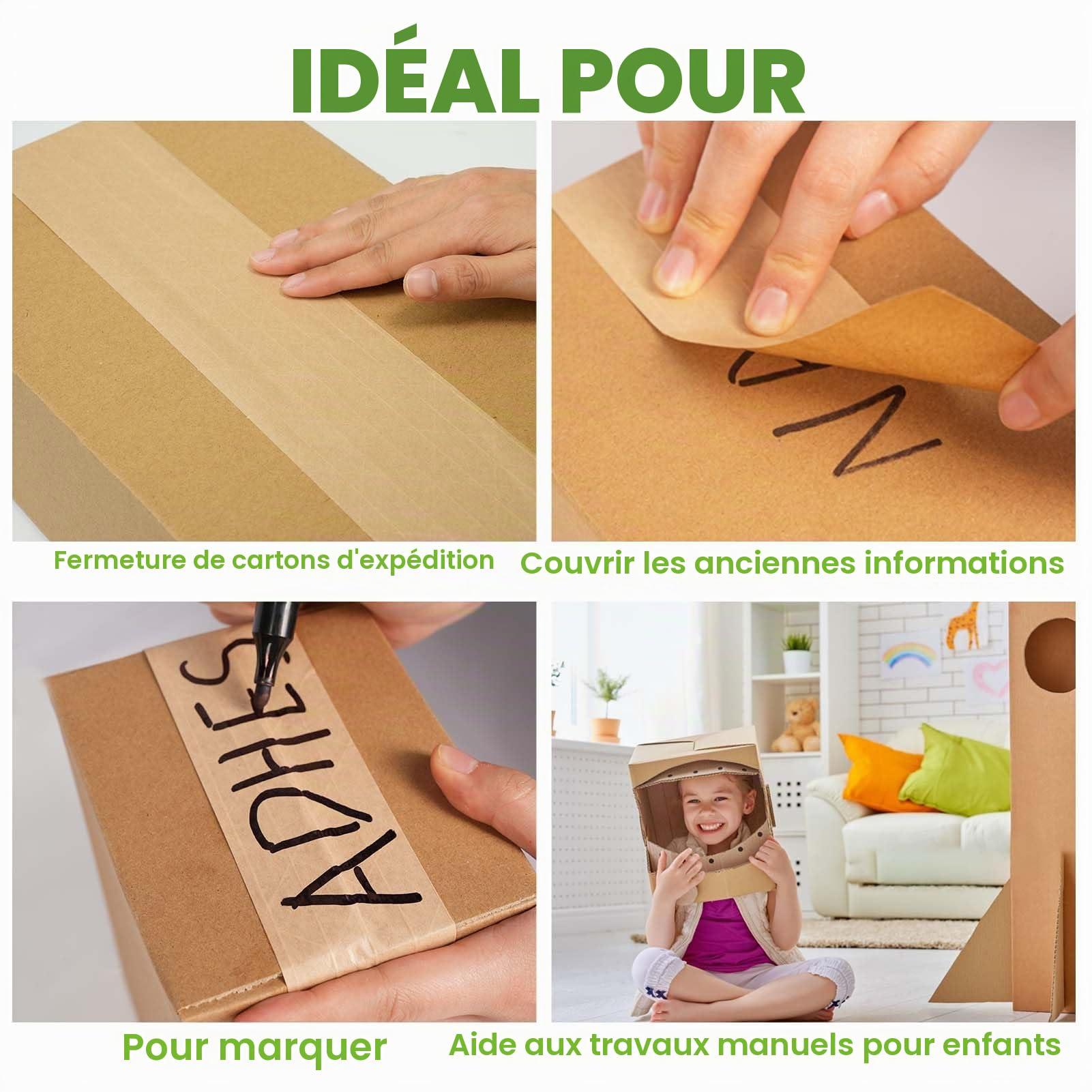 Adhésif 3 Rouleaux De Ruban Adhésif Activé Par L'Eau, 50MM X 50M Ruban