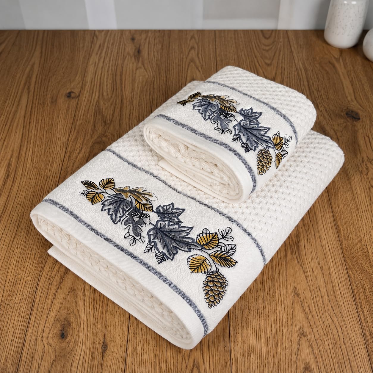 SENSES by Riba Cotton Towel Set 550 GSM - Design 8, 2 Pcs| 1 Bath + 1 Hand Towels Combo | Super Soft, Absorbent, Lightweight, Antimicrobial, Low Linting-image-38