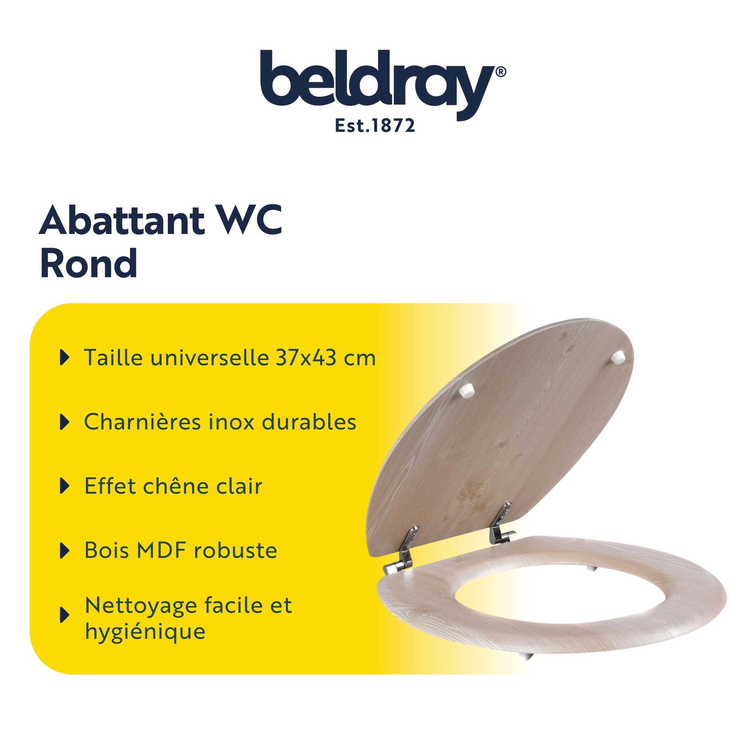 Beldray Abattant WC en Bois MDF, Siège et Couvercle de Toilette Universel en Bois avec Effet Chêne Blanc, Installation et Nettoyage Faciles, Convient à la Plupart des Toilettes de Taille Standard