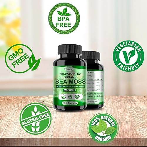 Miniatura 2 de Cápsulas de musgo marino irlandés con musgo marino crudo y vejiga silvestre y raíz de bardana píldoras de musgo marino, 120 cápsulas, 2 paquetes