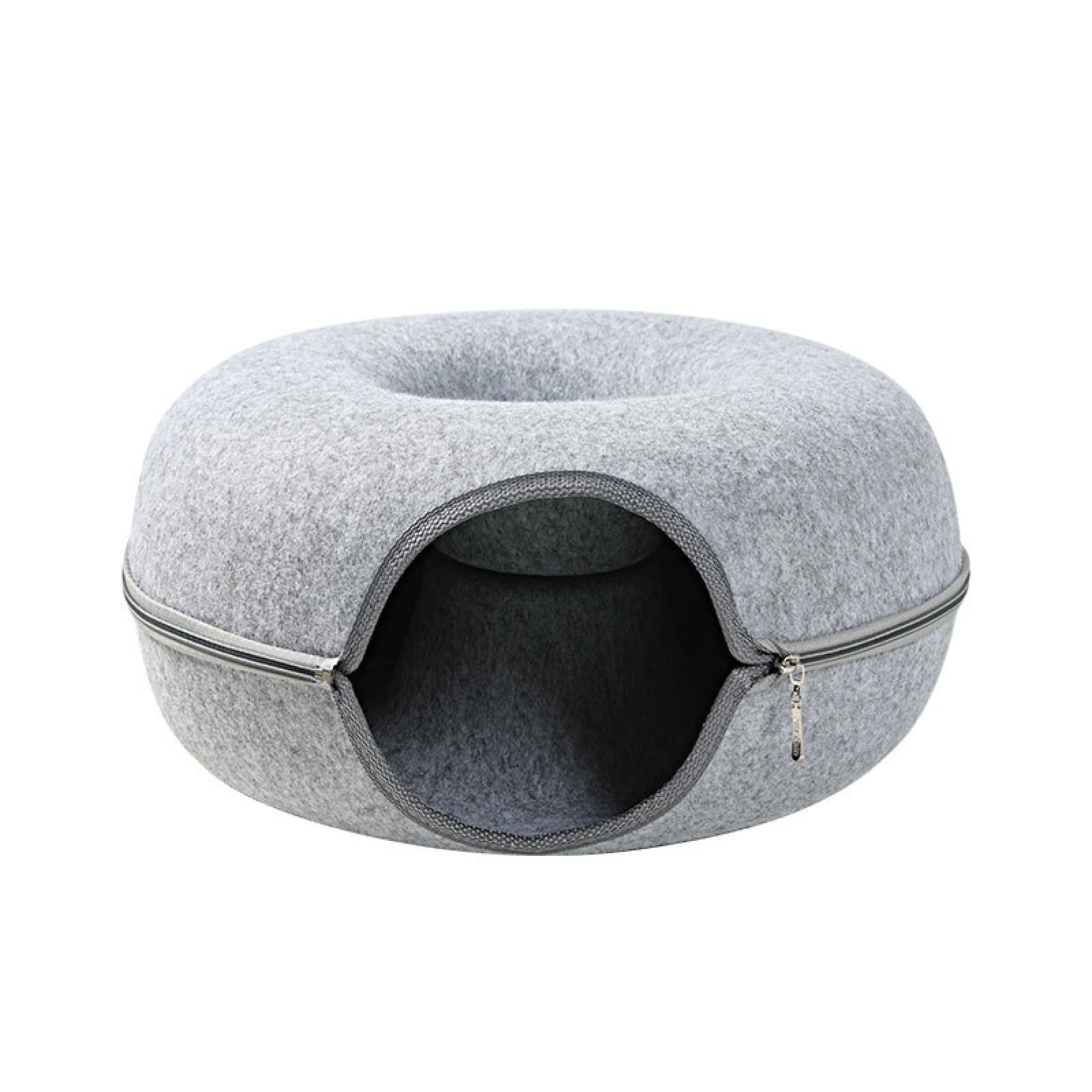 Cama cueva redonda para gatos, con cremallera, fieltro natural, cesta para casa de gato, nido de conejo, juguete interactivo para mascotas y accesorios (AS)
