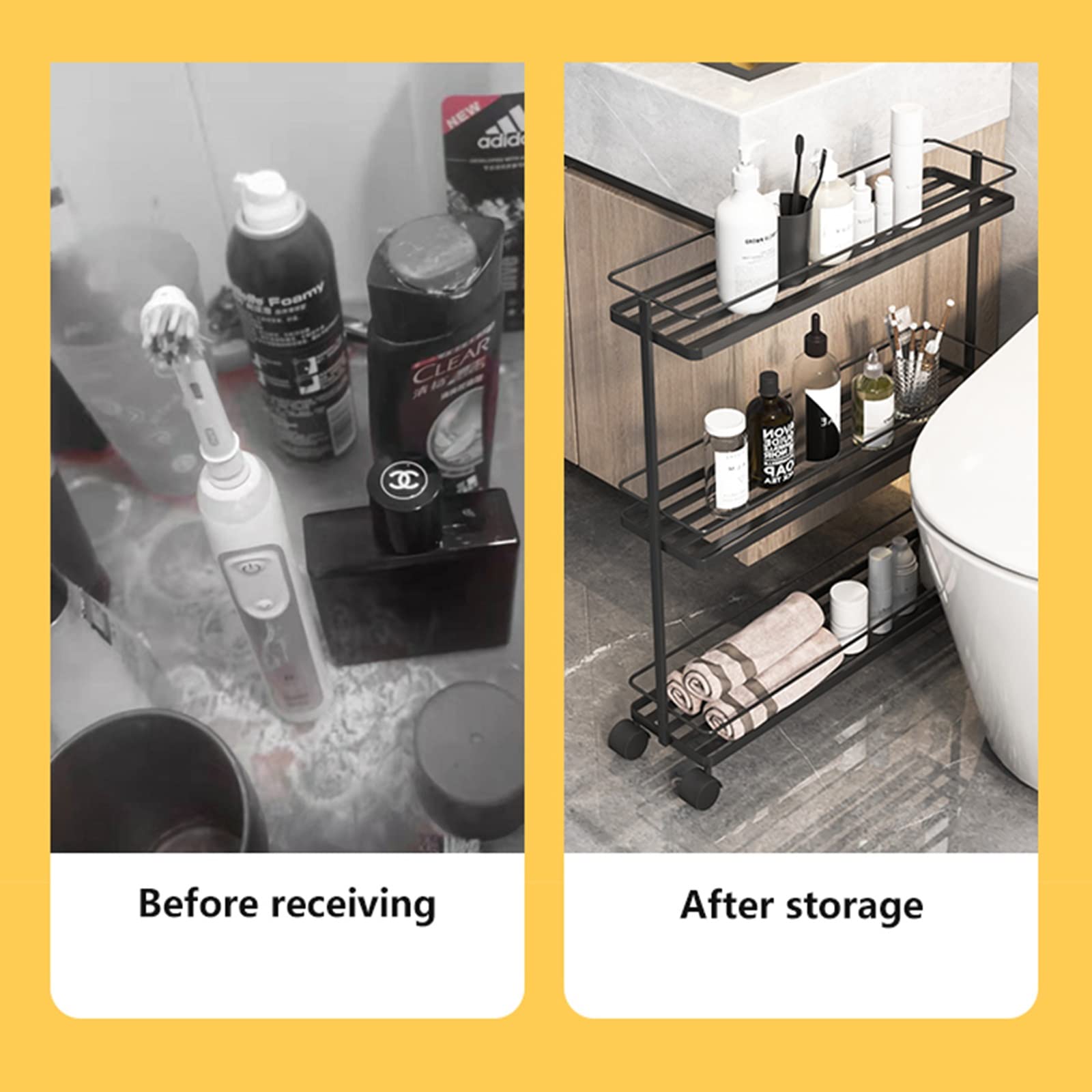 *ローリング 収納カート 4段 移動式棚 ユニット バスルームカート ハンドル Amazon.co.jp: 浴室キャビネット収納ラックの下、スリムローリング収納