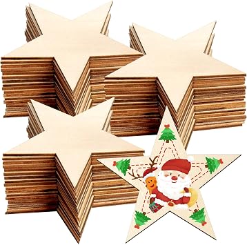 30 Pack Unfinished Wood Cutout 3 Inch Wooden Star Cutouts Unfinished Star Shaped Wood Pieces for Wooden Craft DIY Projects,Home Decoration,Gift Tags
