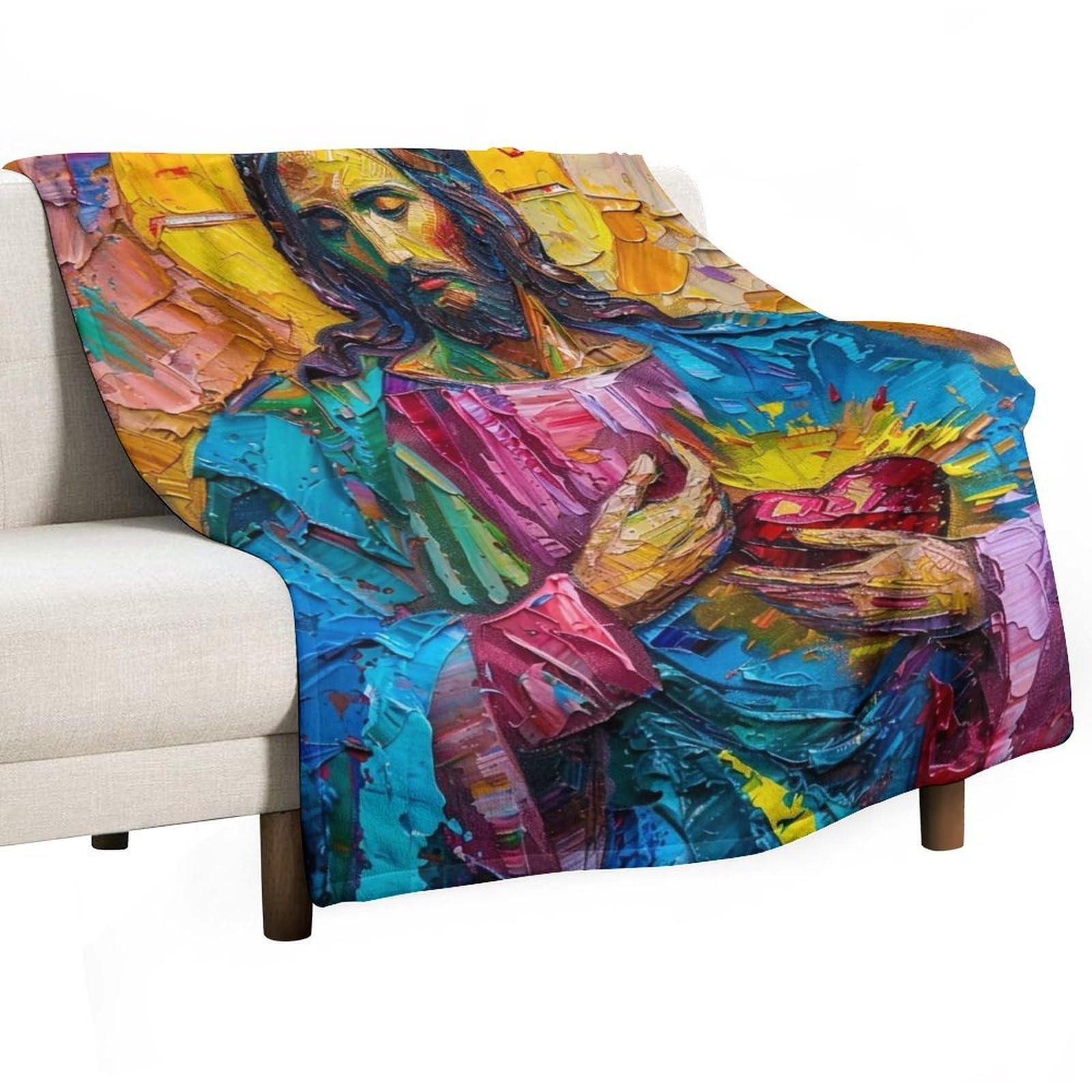 YHGSREUOH Sacred Heart of Jesus 01 Flannel Blankets Fleece Soft Throw Lightweight Plush Gifts for Couch, Bed, Cozy Sofa Plush, Chair, Lovers 150x200cm(60x80in)