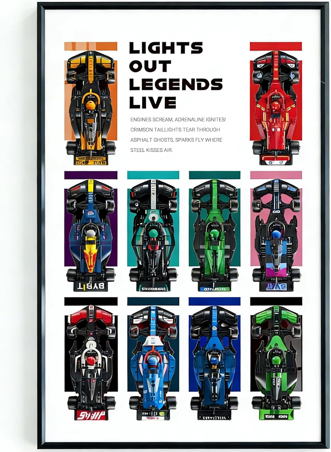 Wall Mount Display Frame for LEGO Speed Champions 10-in-1 F1 Car Models 77242-77251, Space-Saving Wall Board to Showcase Your Collection, Creative Home Decor (Car Not Included)