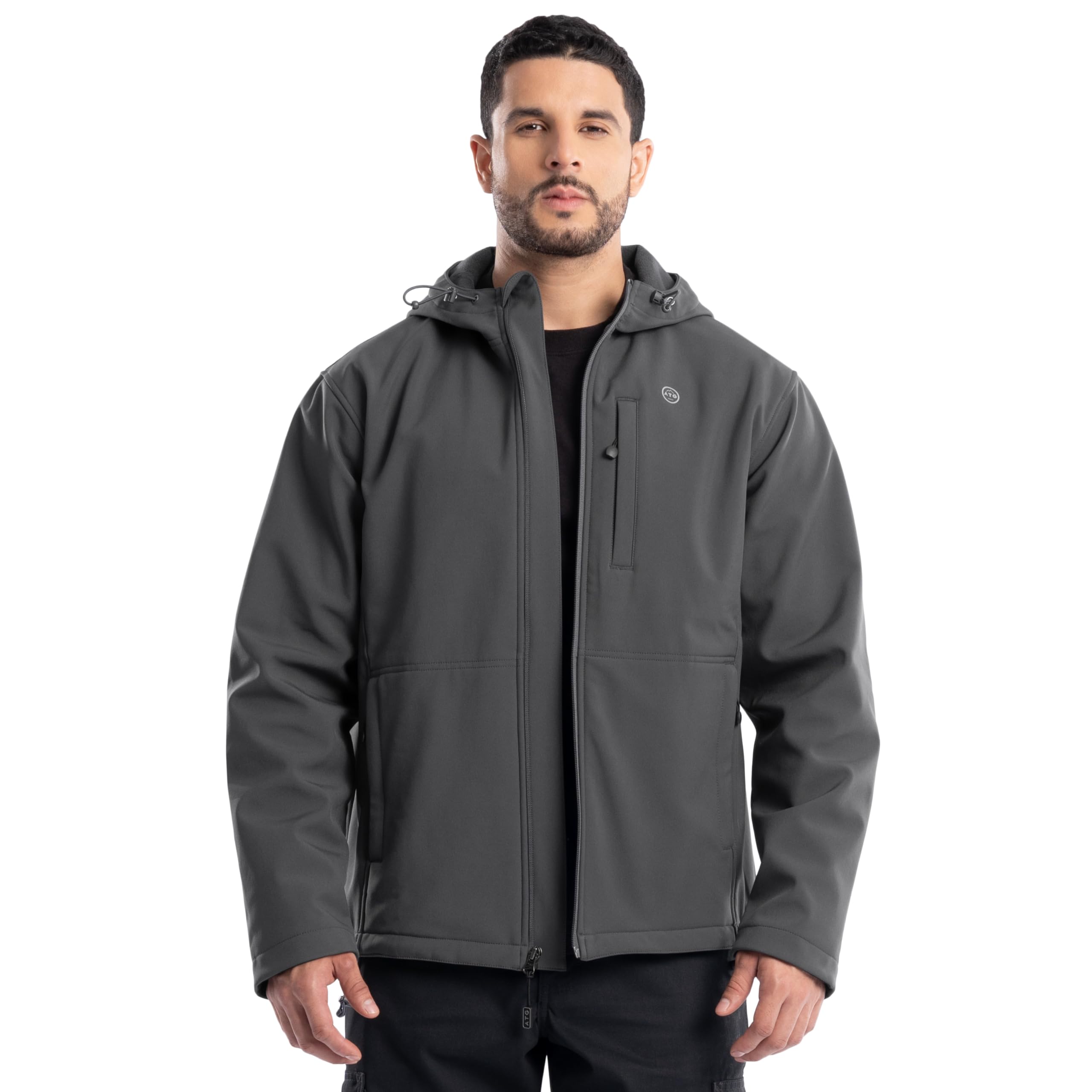 ATG mens Soft Shell Hooded Jacket, Asphalt Grey, XXL