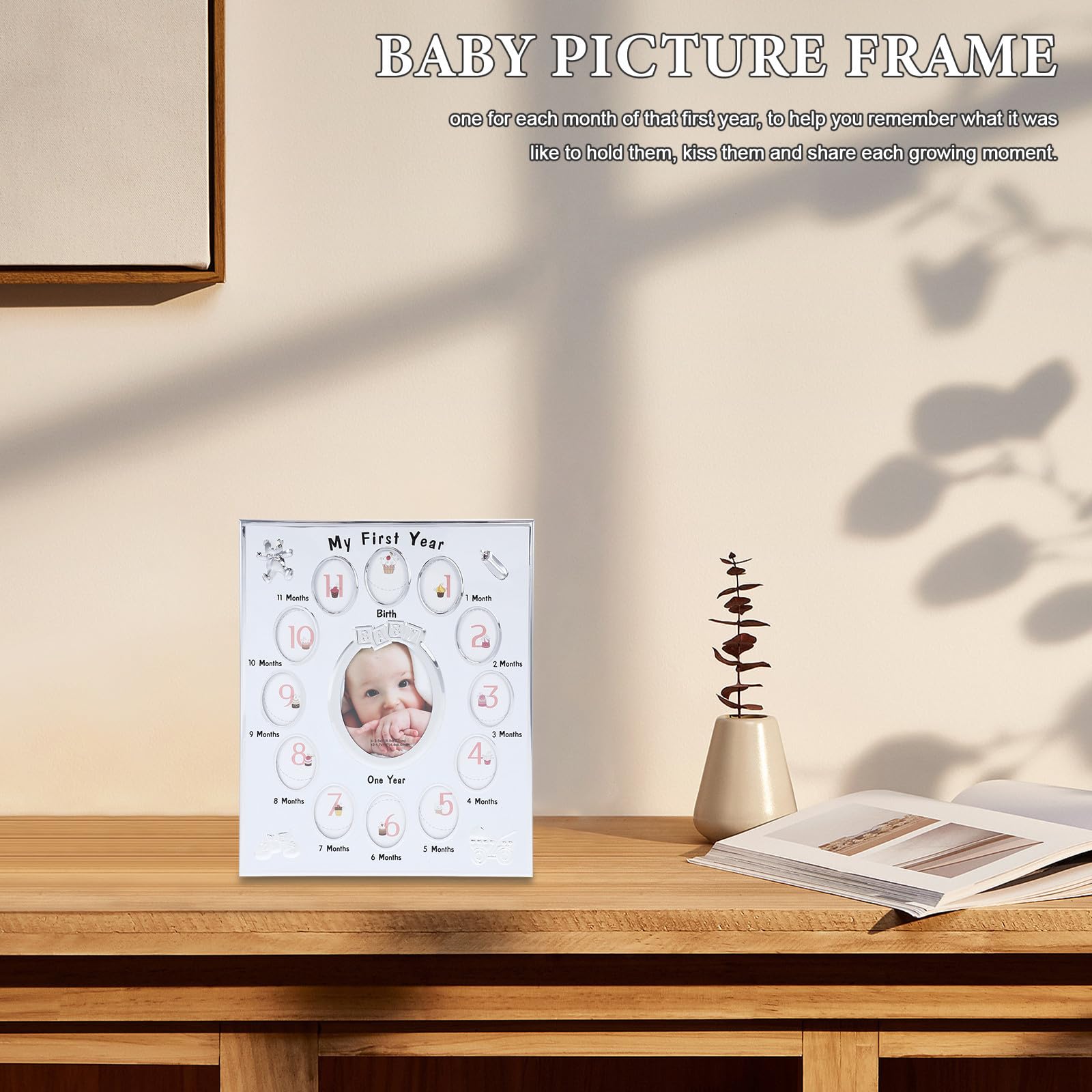 FRCOLOR Marco de Fotos de 12 Meses Marco de Fotos Registro de Crecimiento Blanco Metal Ñiño E Infantil Cumpleaños y Display Rack