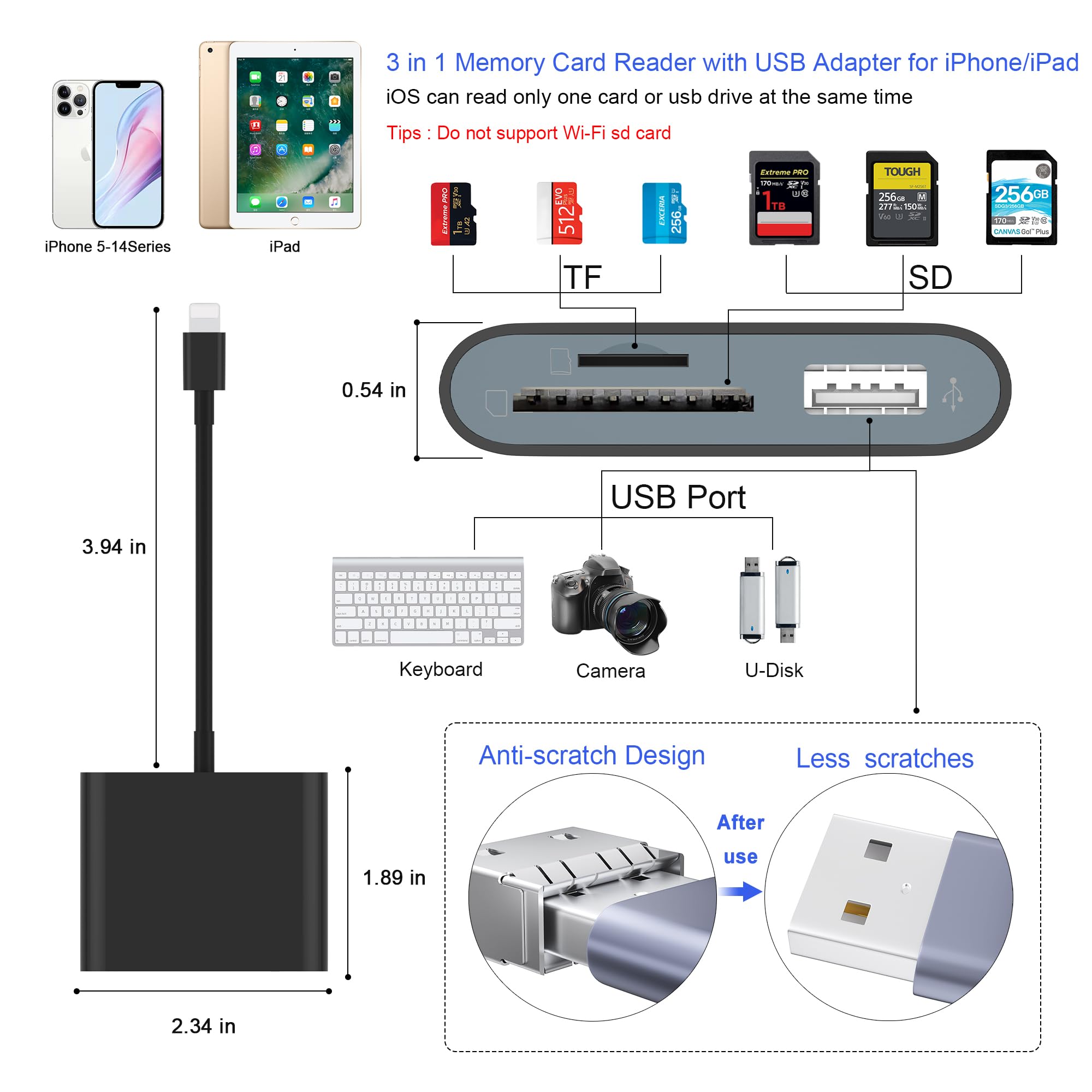Lecteur de Carte SD, USB 3.0 Type C Haute Vitesse vers Carte SD/TF Adaptateur pour iPhone 17/16/15 Pro Max Lecteur de Carte mémoire avec Port SD MicroSD USB 3 pour Mac/iPad/MacBook Pro/Air Android