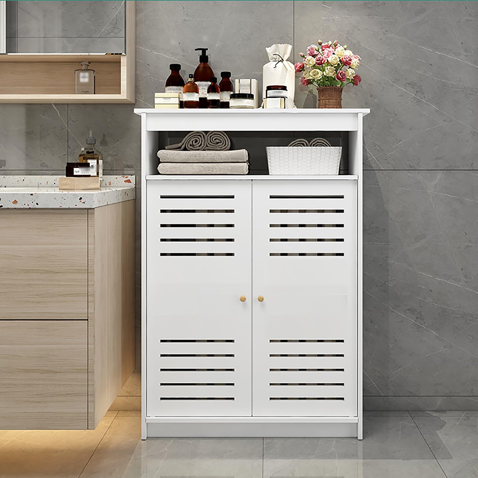 White Radiator Cover, Radiator Covers for Home with 2 Doors, Louvered Grill Shelf Cabinet, Easy Assembly, Hide Cluttered Pipes(62x100x25cm/24x39x10in)