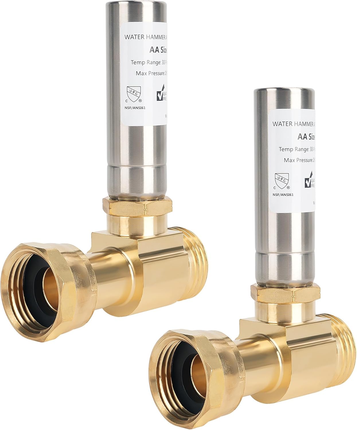 Stainless Steel Water Hammer Arrestor for Washing Machine, 3/4" Swivel FHT x 3/4" MHT, Stops Water Hammer & Pipe Knock, Reduces Noise, Straight, 2-Pack