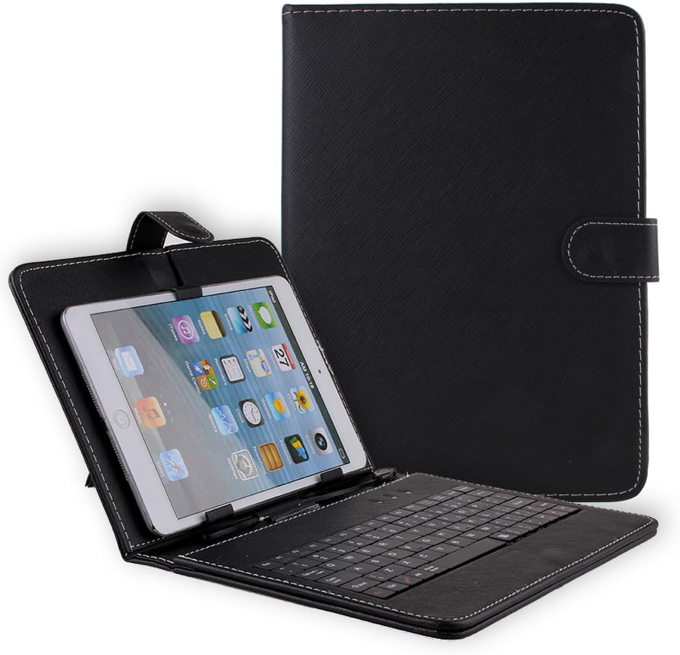 Ushoppingcart 8 Inch Android Tablet Faux Leather textured folio Carrying Case with USB Keyboard for Nextbook 8 & Premium 8 SE, With free stylus gift (Black)