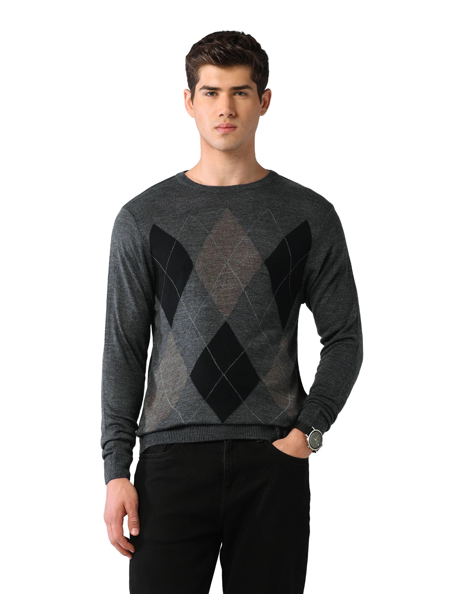 arvind SWFGAON826 Charcoal Mens Sweater-picture-55