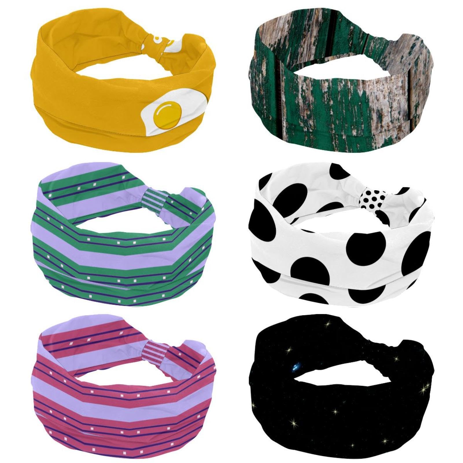 Lot de 6 bandeaux larges pour femme - Turban antidérapant - Fleurs roses - Élastiques - Pour yoga, sueur, sport, entraînement