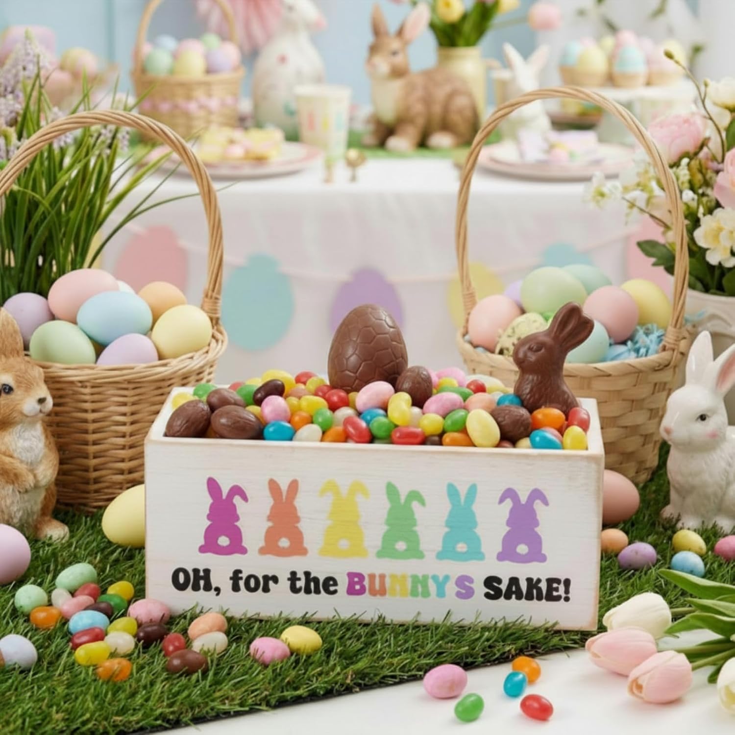 Easter Candy Dish Funny Wooden for Tiered Tray Decor Easter Colorful Bunny Cute Candy Bowl Funny Rabbit Dish Holders Decorative Kitchen Household Gift for Home Decor, Purple