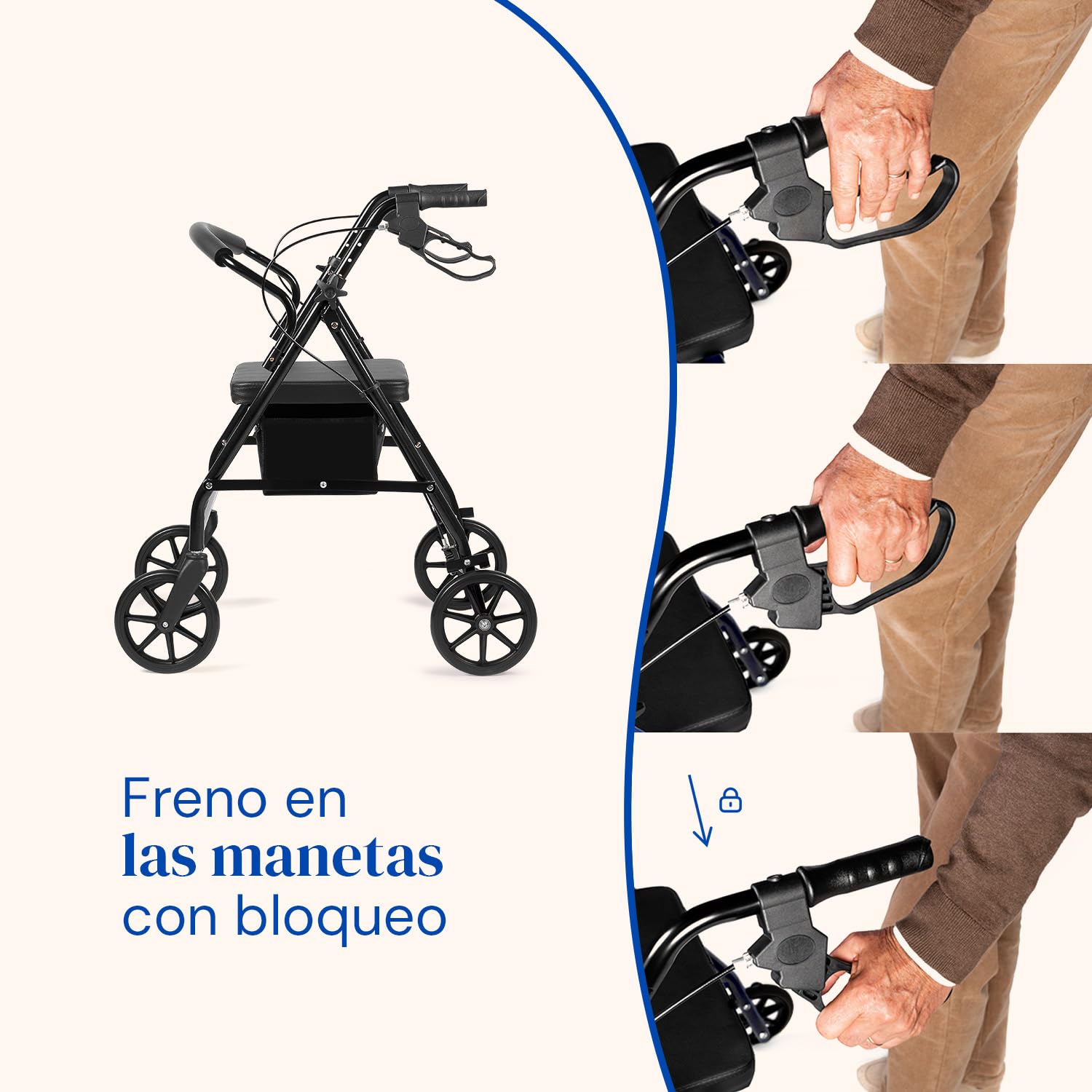 Geriafy Andador Plegable con Asiento y Respaldo Lambda Max Rollator 4 Ruedas XL 20 cm Cesto Frenos Manetas Caminador Ligero Regulable Altura Negro
