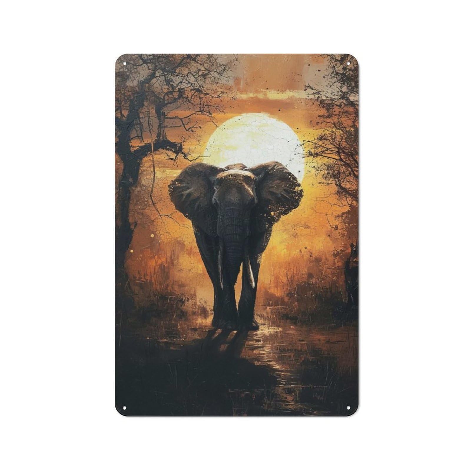 Junmoney Style-1 Retro Metal Wall Sign 30X20cm With Sunrise Elephant Majesty For Workshop Wall, For Kitchen, Dining Room And Home Bar Wall Decor