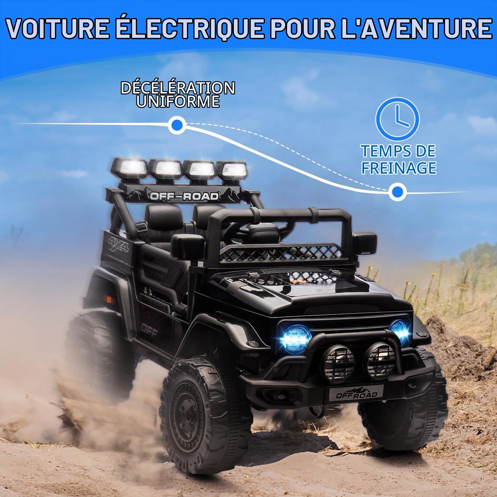 Voiture Électrique Enfant 12V - Quad avec Télécommande Parentale, 3 Vitesses, Phares LED, Klaxon, MP3, Ceinture Sécurité, sans Fil - Cadeau Fille Garçon 3-8 Ans, Noir