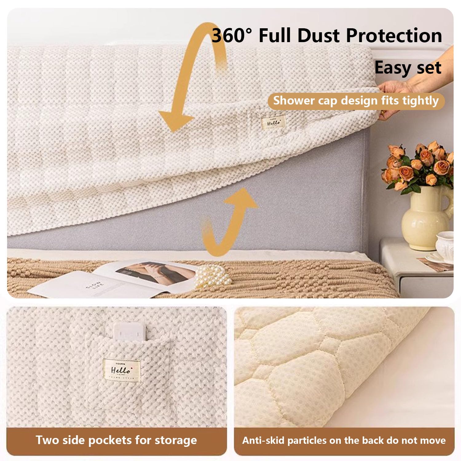 Copri Testiera Letto,Tessuto Di Velluto Di Fagioli,Testiera Lavabile Copri,Antipolvere In Cover,Universale Copertura Per Testiera Per Letto,Copri Testiera Letto Matrimoniale Imbottito(180*70cm,Caramel