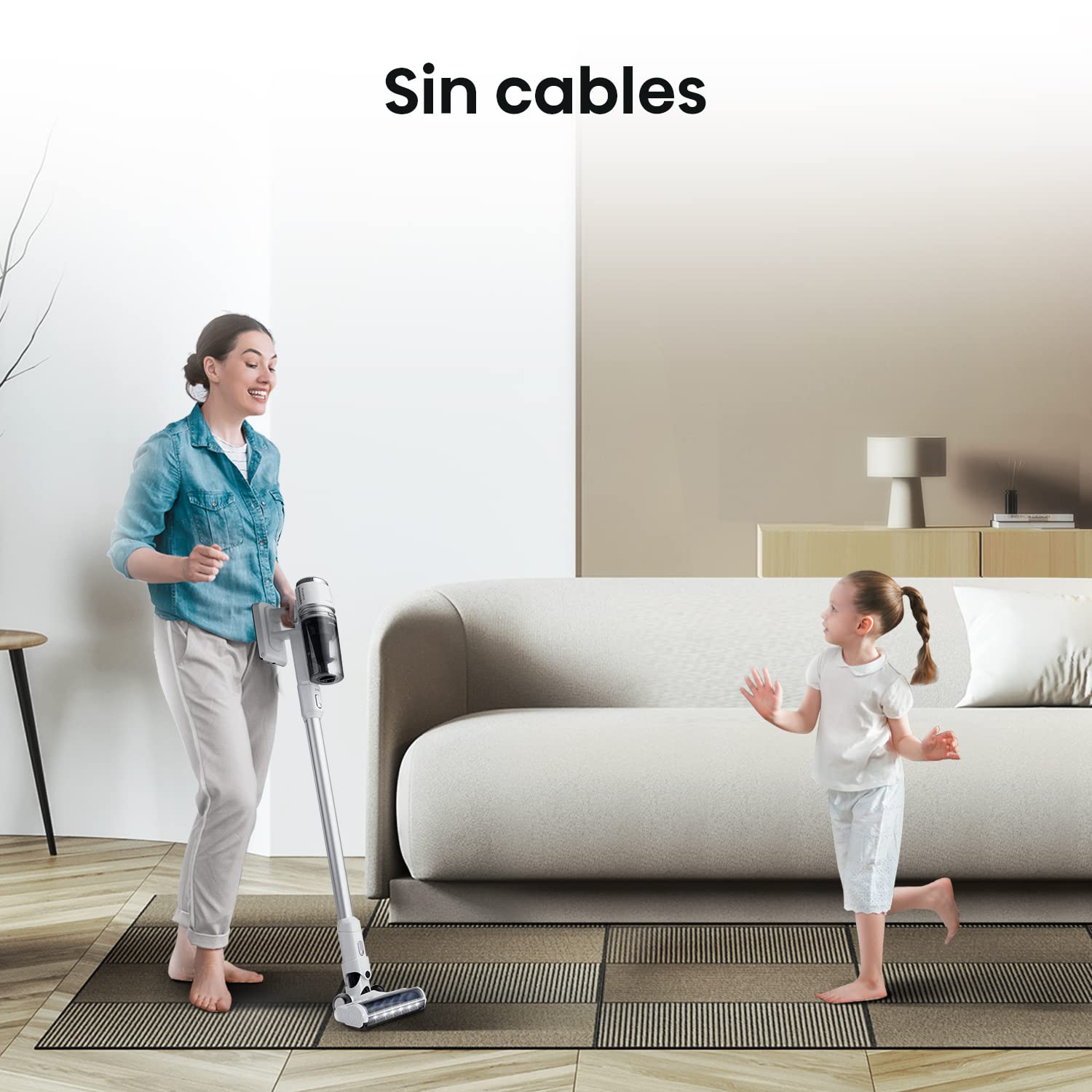 Hisense HVC6134W Aspirador Escoba sin Cable, 21.6 V, 2 velocidades, hasta 35 Minutos de autonomía, Luces LED en Cepillo para Optimizar Limpieza, Convertible en Aspirador de Mano