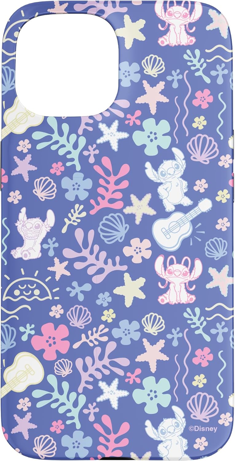 Disney Stitch & Angel Fluffy Summer Ocean Vibes Pattern Case for iPhone 16