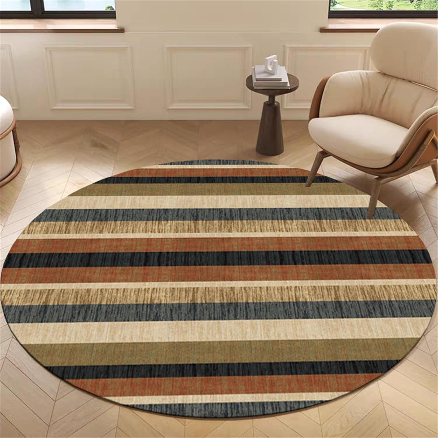 SSDDLZEQ Premium durable range Nordic-style Round Computer Chair And Gaming Chair Cushion(Striped Wood,60cm)