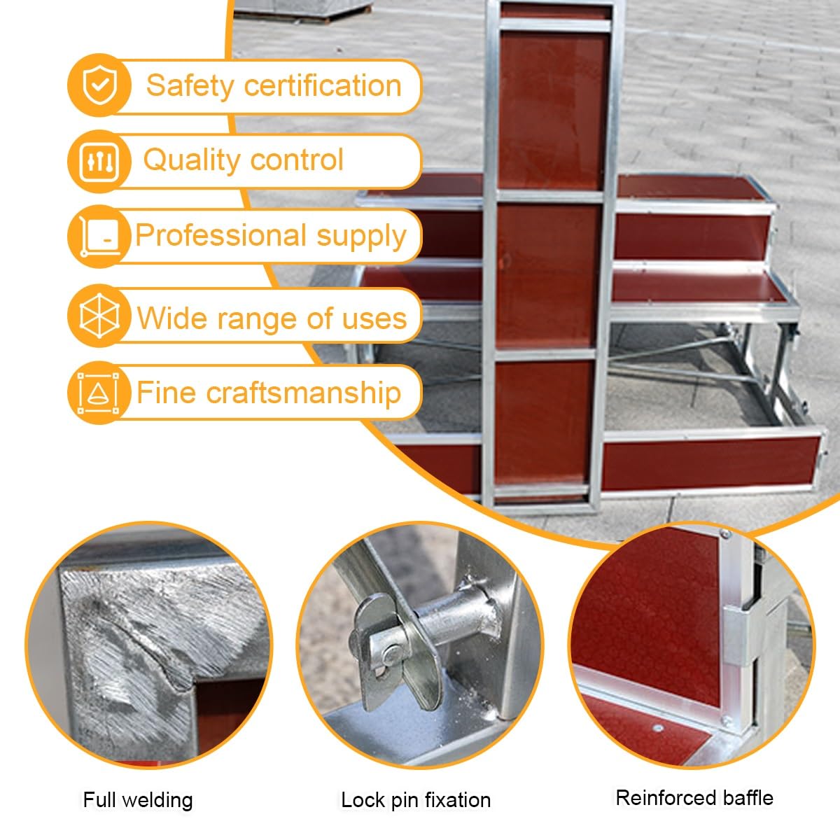 Sollevatori portatili a 3 livelli con superficie antiscivolo, piattaforma multistrato, per palcoscenici in compensato per eventi, feste, spettacoli e discorsi (120 x 60 x 40 cm)