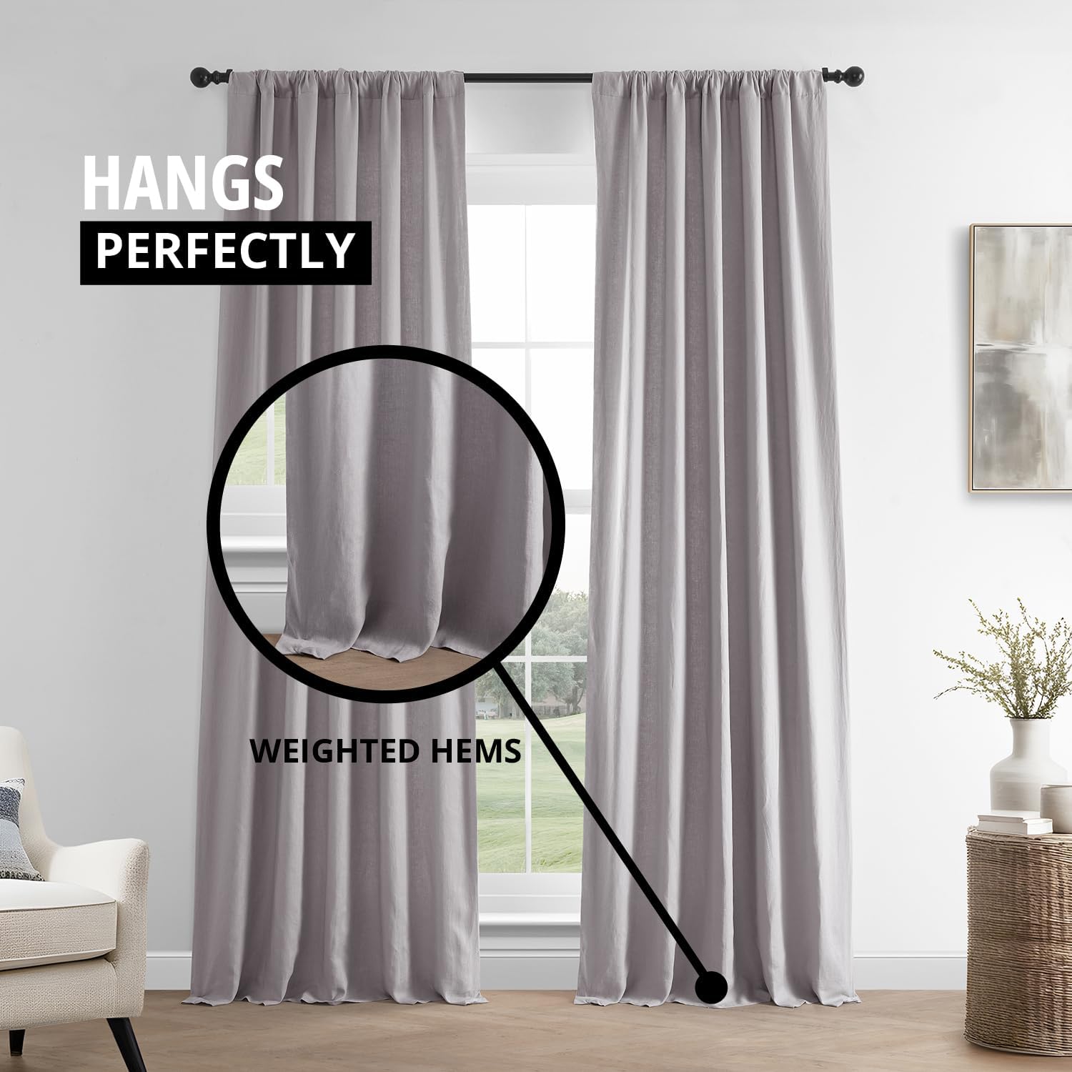 HPD Half Price Drapes French Linen Curtains 108 Inches Long Room Darkening Curtains for Bedroom & Living Room 50 X 108, (1 Panel), Earl Grey