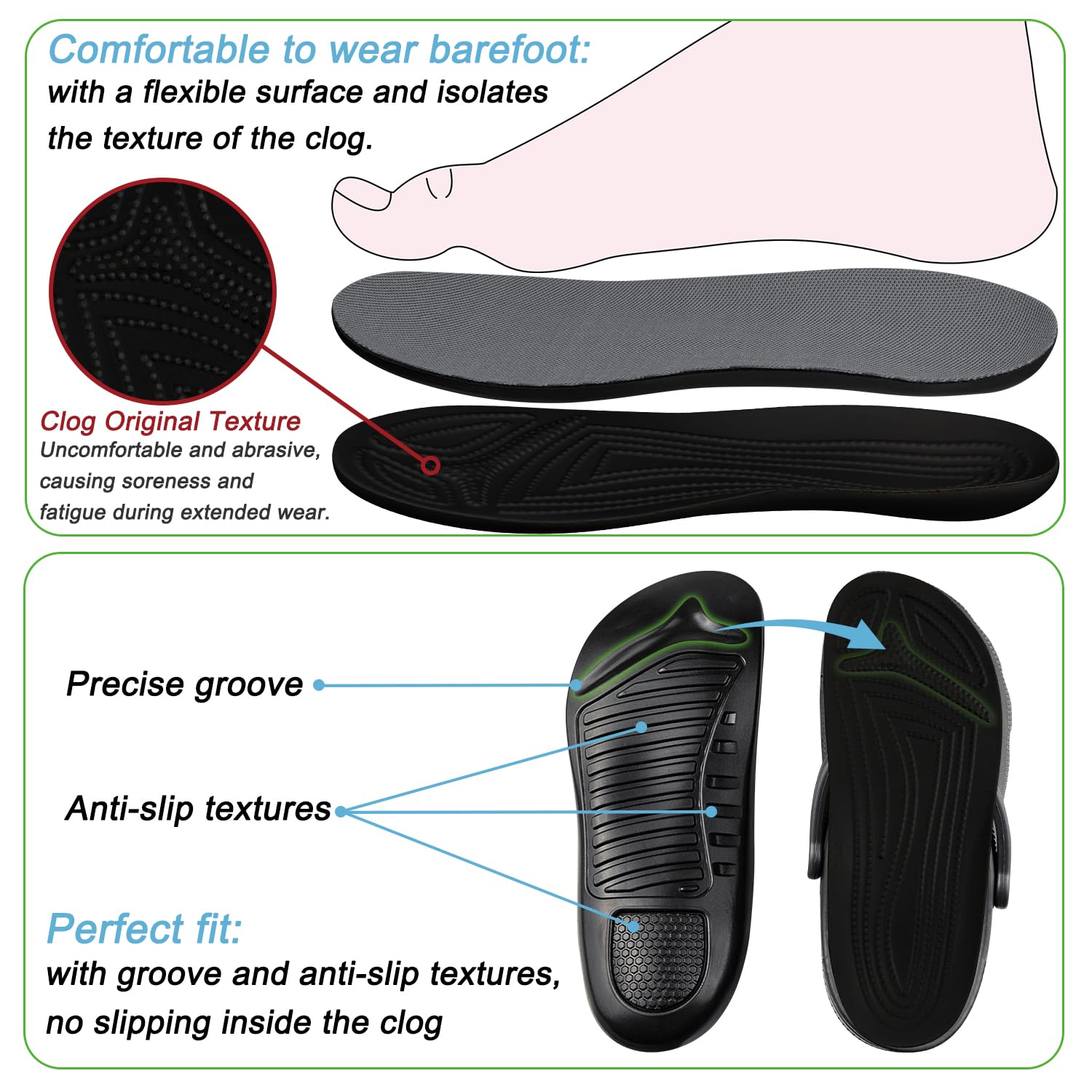 Endoto Plantillas para Crocs Classic Clog para Hombre y Mujer, Barefoot Plantilla Insoles de Repuesto Extra Anchas para Sandalias de Trabajo en Jardín (37-38 EU)
