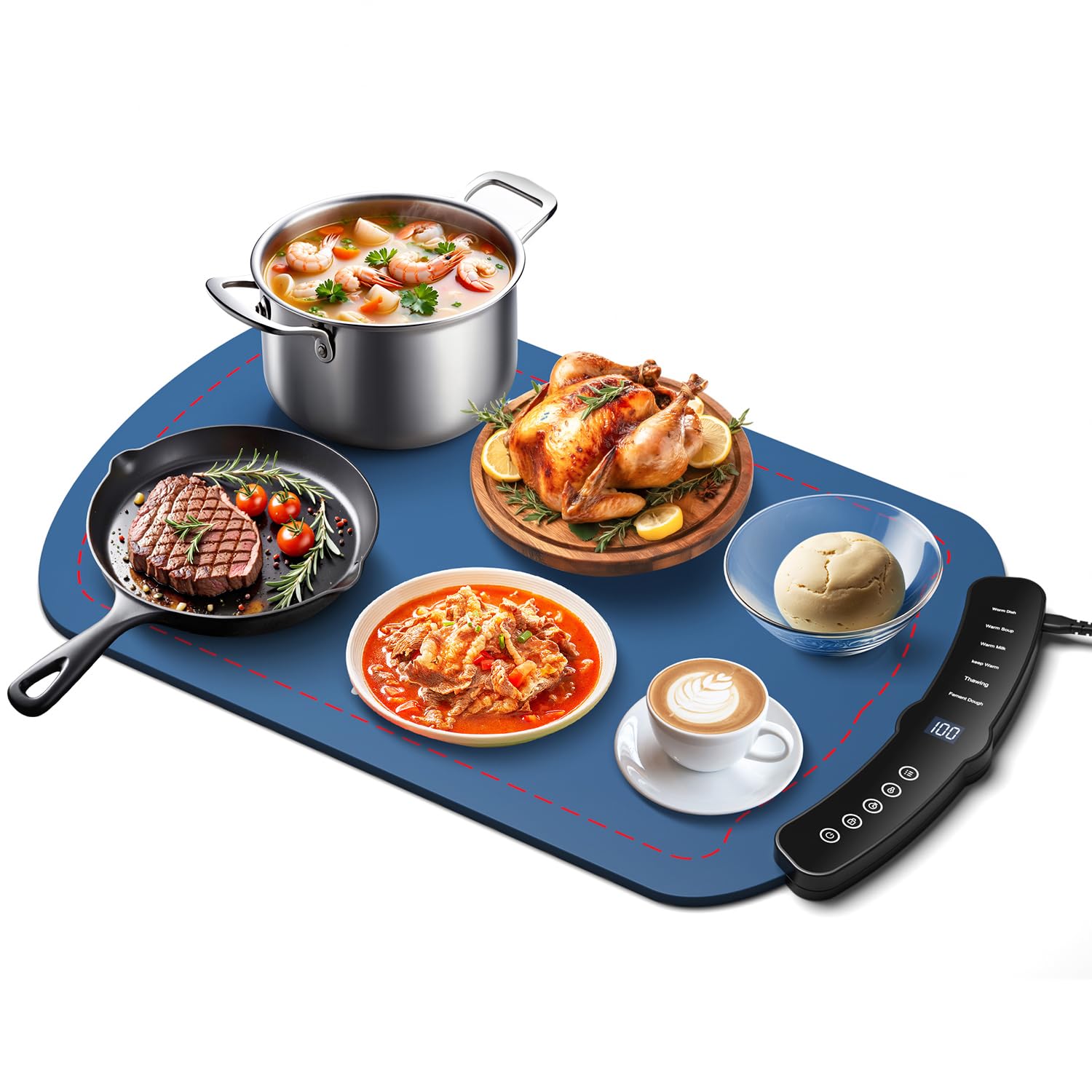 Warming Mat for Food, Food Warming Mat with 7 Temp Master Adjustable Warming Tray, Thermochromic Line, Electric Warming Tray for Buffets Party, Food Warmers