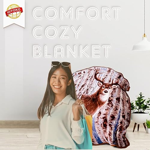Miniatura 6 de Hiyoko - Manta de terciopelo con estampado de venado de 75 x 90 pulgadas, nube de sueños adorables de animales - Cálida para la cama y el sofá -