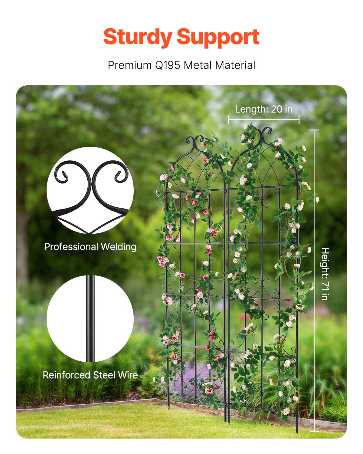 VEVOR Treillis Jardin pour Plantes grimpantes, 51 x 180 cm, Treillis Fleurs de Jardin en métal antirouille, Support de concombres, pour Cours, pelouses, 2 pcs