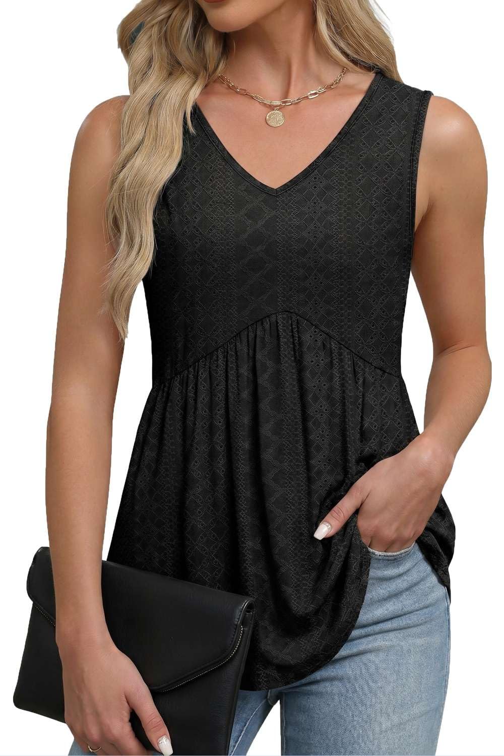 Pawate Damen Tank Tops Sommer Shirts Ärmellose Bluse elegant Oberteil Vorne Falten Tunika blusetop
