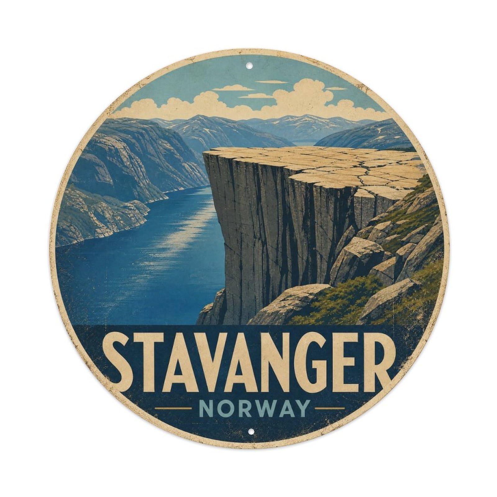 Travel Vintage Norway Stavanger Vintage Metal Tin Sign Plaque Wall Decor for Cafe, Club Bar, Office, Garden Metal Poster 8x8Inch