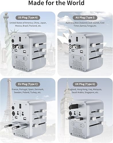 Miniatura 3 de MOMAX Adaptador de viaje universal, adaptador de corriente internacional rápido GaN de 20 W, 2 USB A y 1 USB C, adaptador de enchufe de viaje en