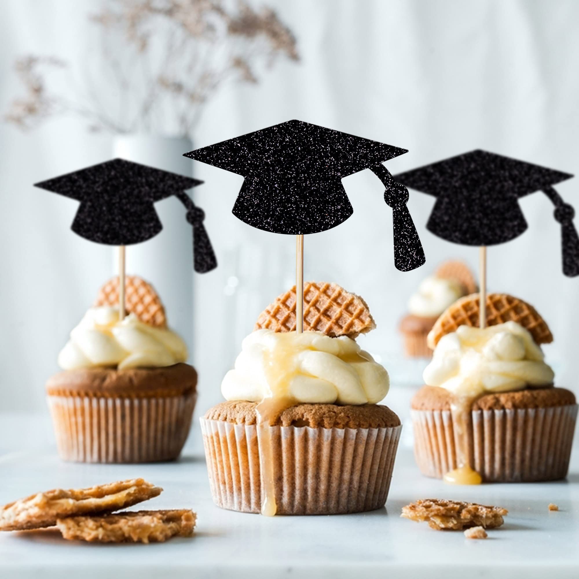 24 Stück Graduation Cupcake Toppers – Schwarz 2022, Perfekt Für Abschlusspartys