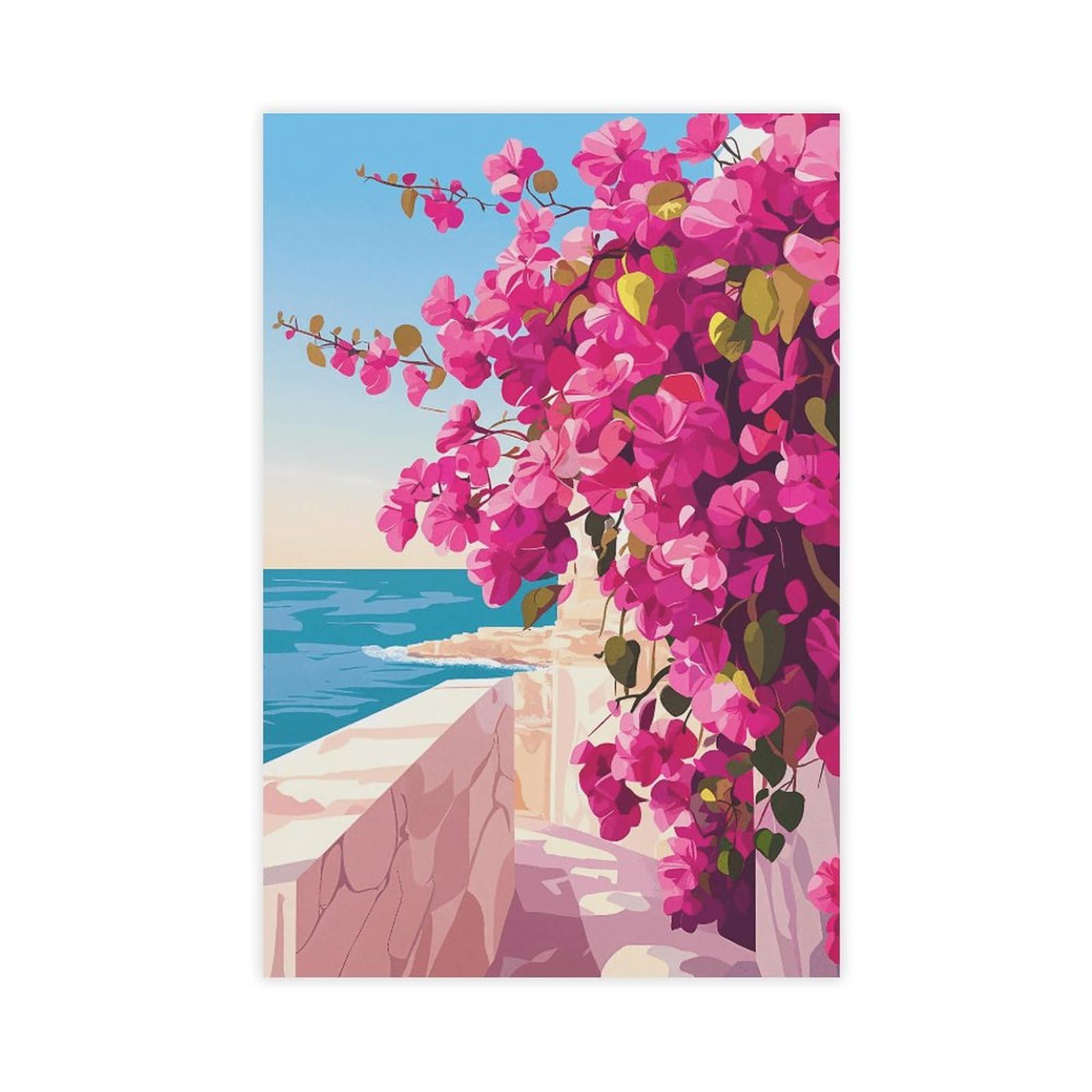 Wjwart Pink Bougainvillea Seaside Canvas Poster Bedroom Decor Landscape Decor Gift 12X18inch(30X45cm)