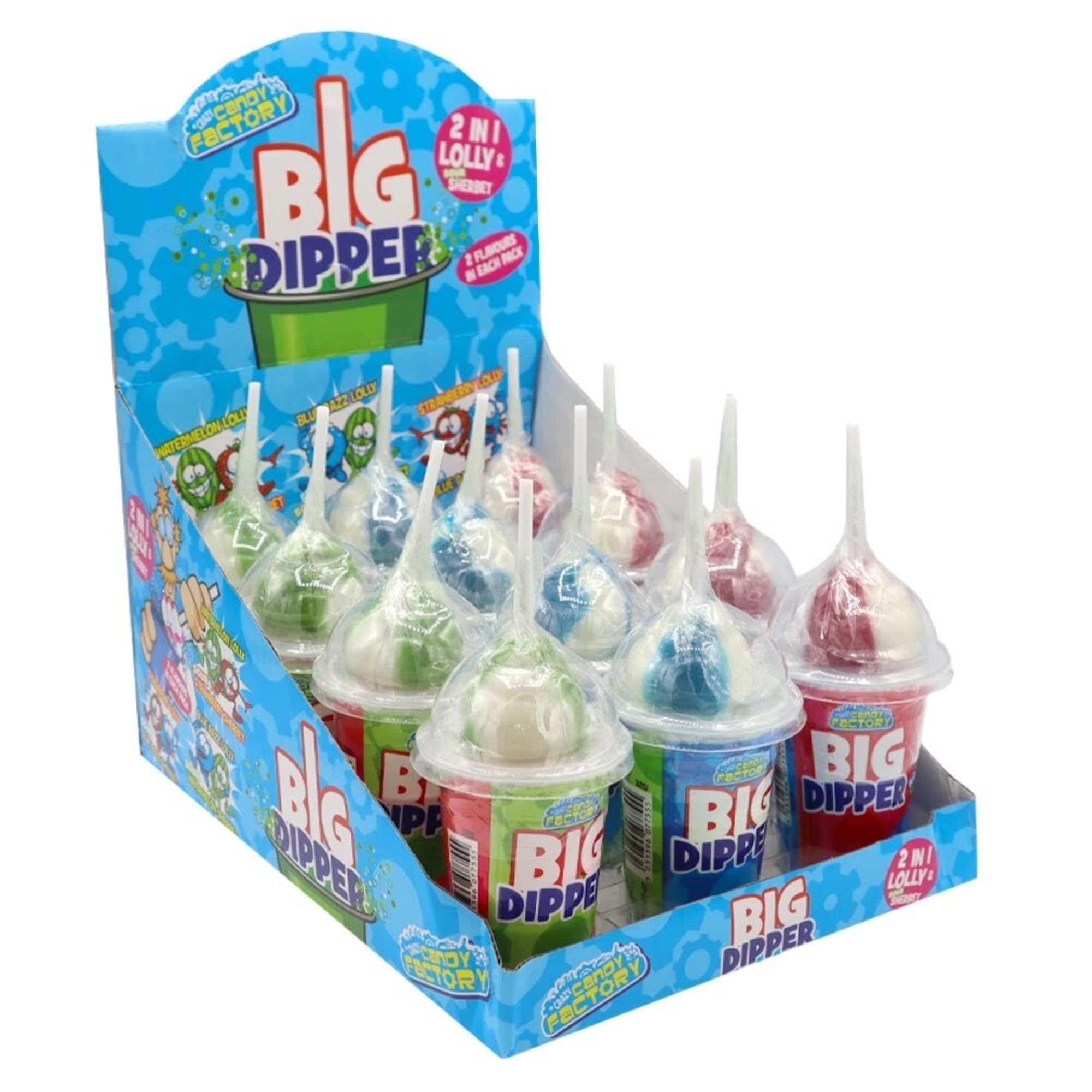 Crazy Candy Factory Big Dipper, Fruit Flavour Lollipop & Sour Sherbet Dip, 50 g (Pack of 12)