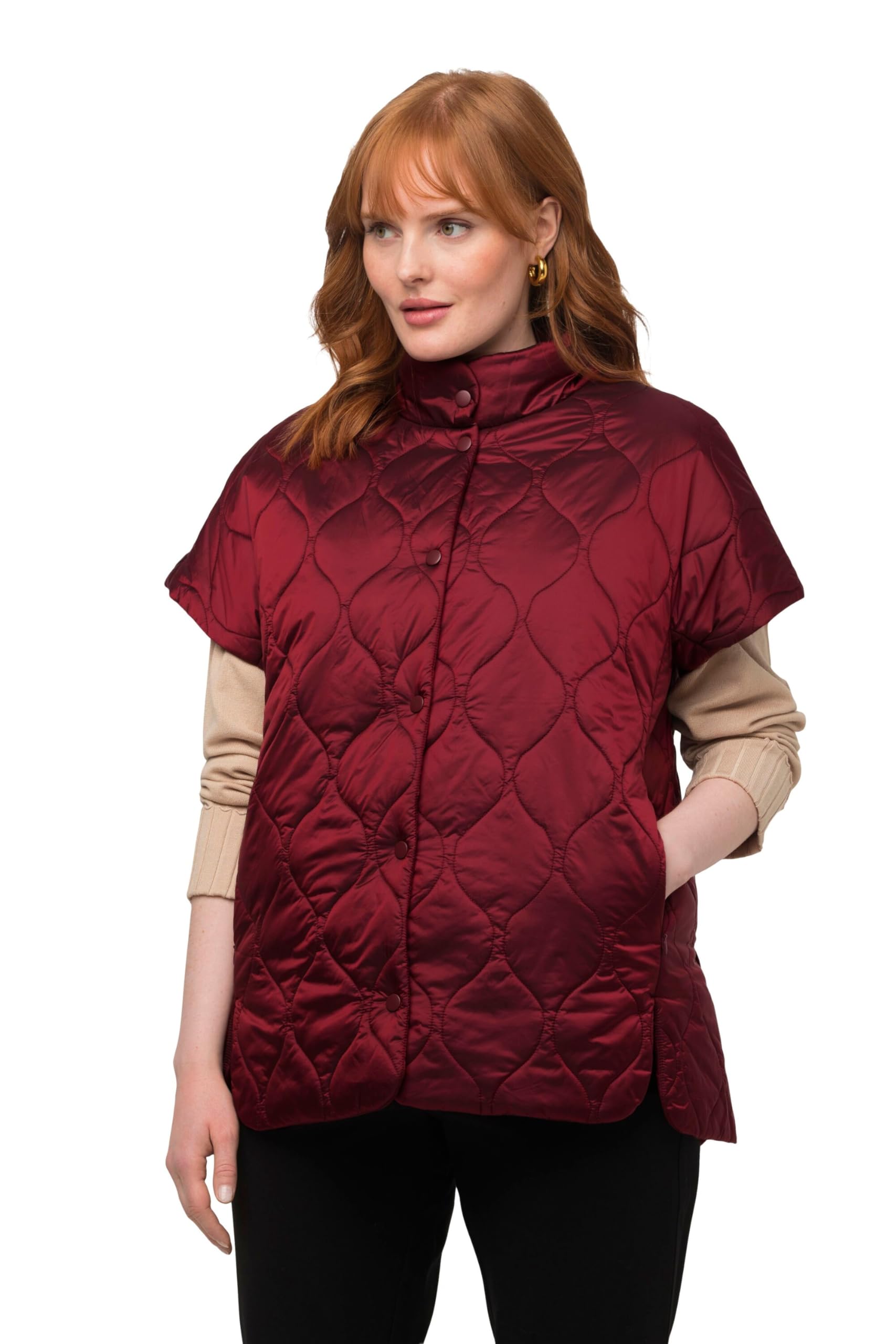 Ulla Popken Damen große Größen Übergrößen Plus Size Steppweste, Two-Tone, Stehkragen, Zipptaschen, ärmellos 822226