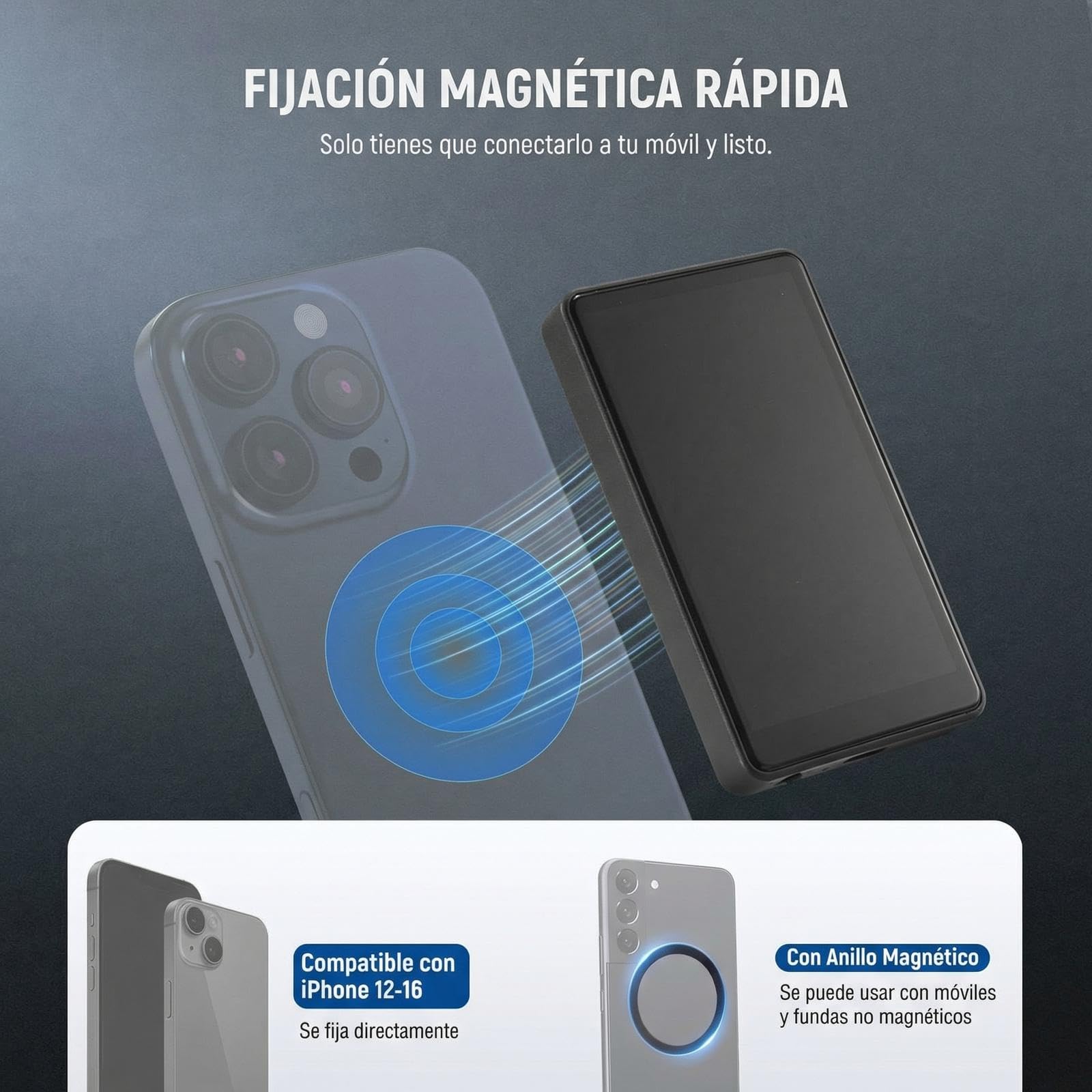 NEEWER Basics - Pantalla magnética de 4 Pulgadas para Vlog Selfie Compatible con iPhone, Monitor de cámara Trasera de teléfono inalámbrico con Control remoto/1500 mAh para Youtube TikTok, no