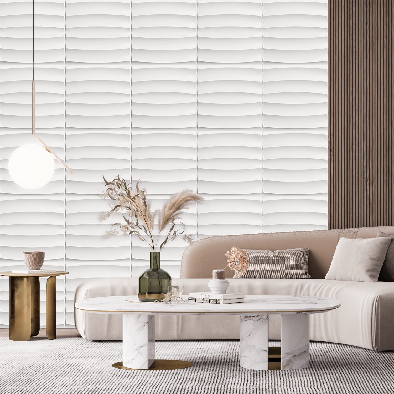 STICKGOO 3D Wall Panels for Interior Wall Decor, White Striped ...