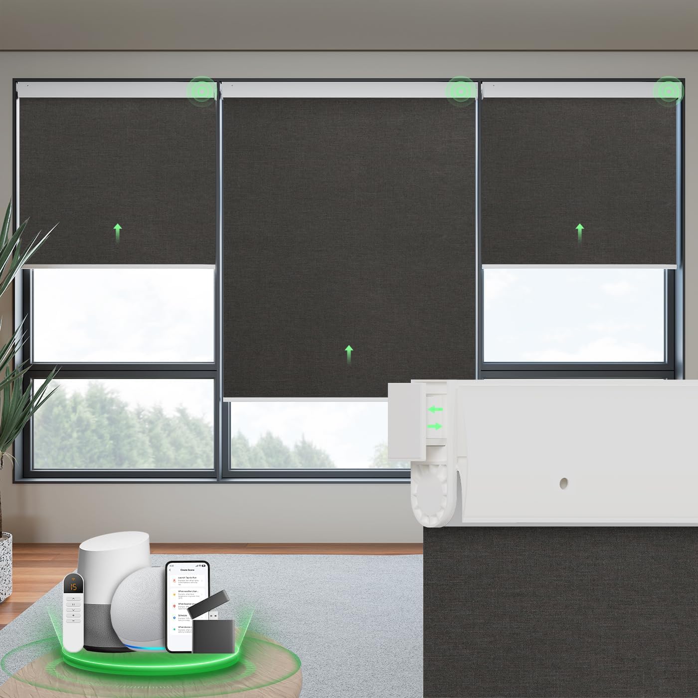 DONGFXK Motorized Blackout Roller Shade, Black