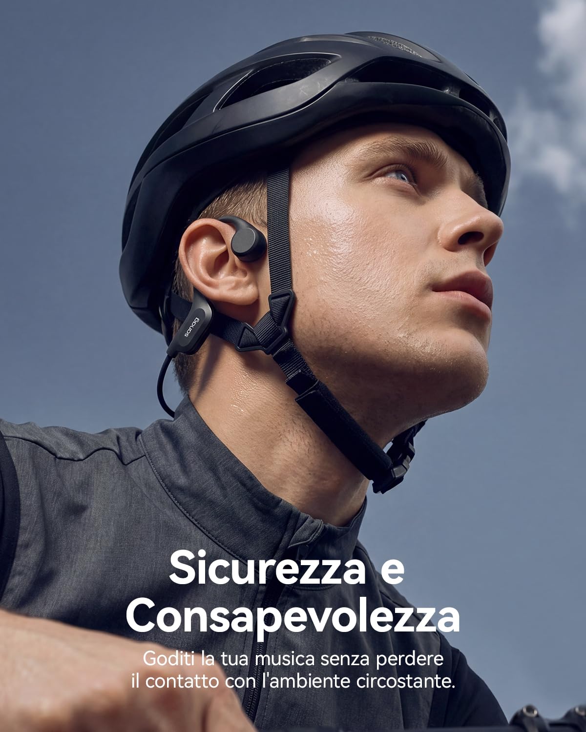 SANAG Cuffie Conduzione Ossea, Bluetooth 5.3 Cuffie Sportive Wireless, Impermeabili IPX8 con Memoria Integrata, Design Open-Ear, Tasti Fisici Tattili, per Corsa, Fitness e Nuoto, Nero