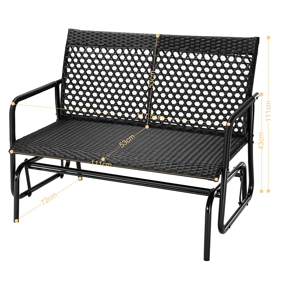 BAKAJI Panchina a Dondolo in Rattan 2 Posti da Esterno, Panca da Giardino Basculante, Divanetto Dondolante Ergonomico con Struttura Resistente ai Raggi UV e Intemperie, Adatto Balconi, Patio, Terrazzo