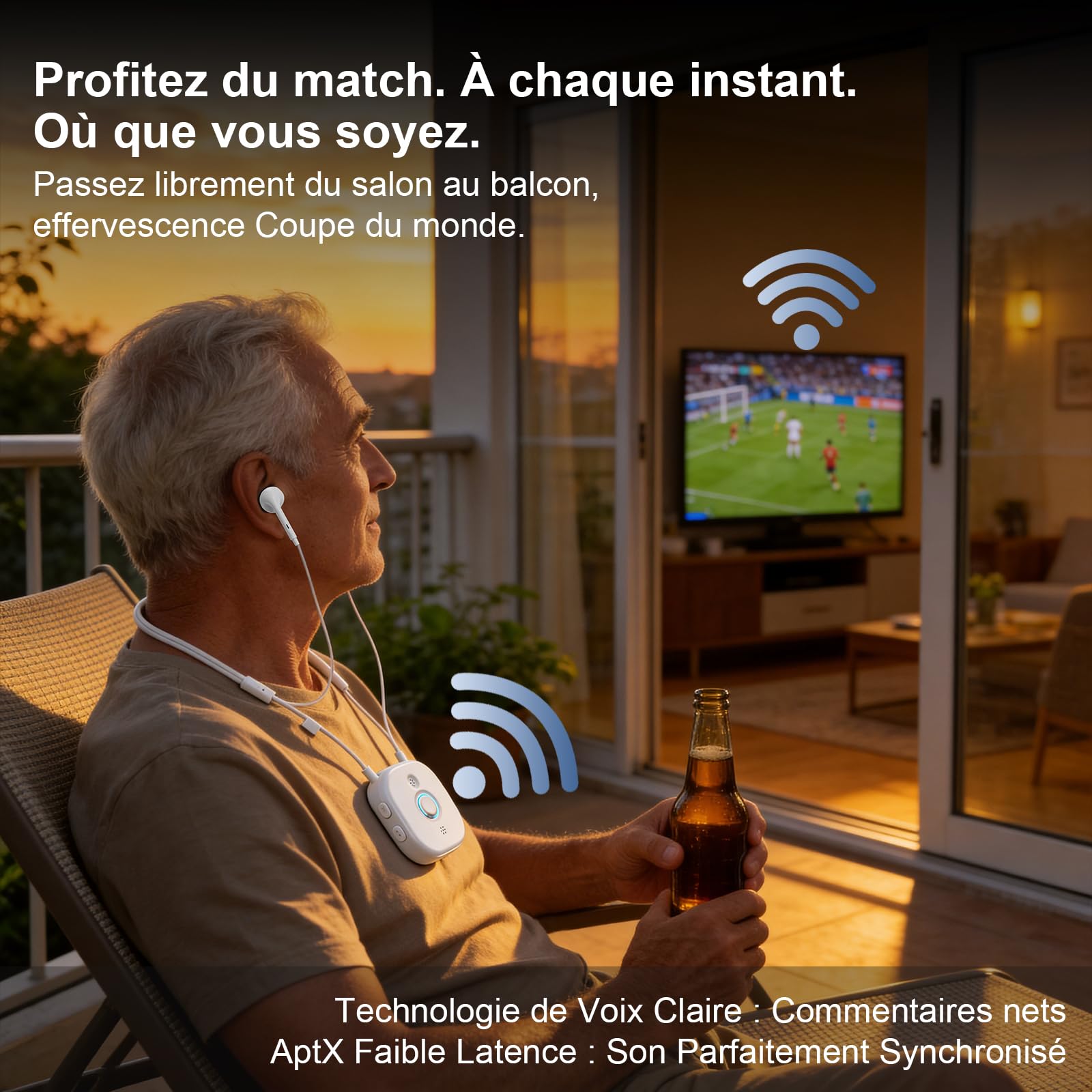Écouteurs à Tour de Cou avec Contrôle Indépendant G/D, Grands Boutons, AptX Faible Latence, Casque TV sans Fil, Plug and Play pour Téléviseurs Compatibilité Optique/AUX/RCA/USB