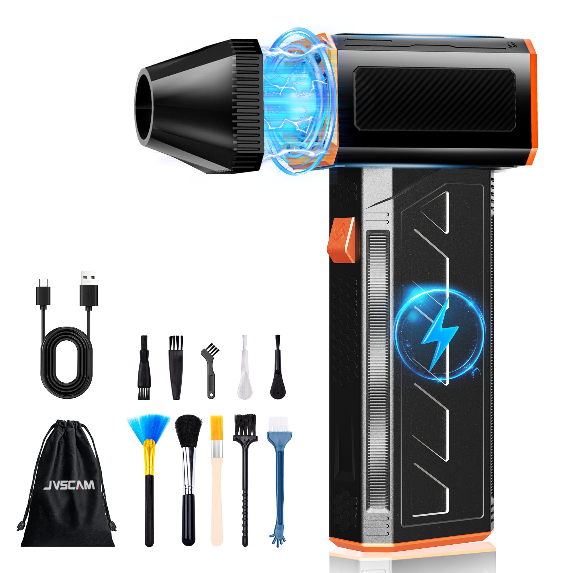 JVSCAM Compressed Air Duster, 130000RPM Electric Air Duster, 3 Gear Adjustable Cordless Air Duster, Compressed Air for Computers, Rechargeable Air Duster for PC, Keyboard and Car (F31-Black)