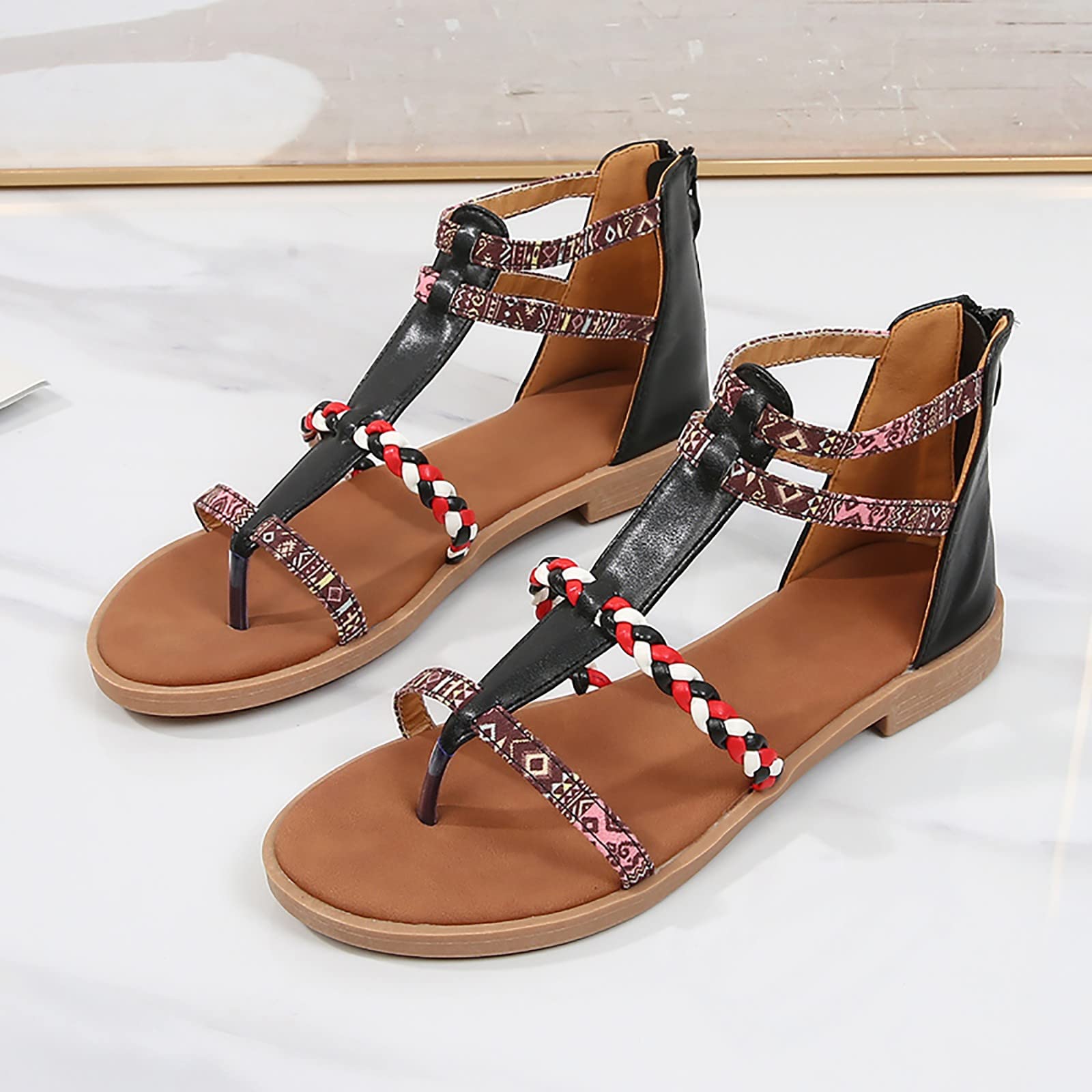 Sandalo Donna Estivo Scarpe Comode Estive Scarpe basse da donna Sandali casual bohémien Sandali da spiaggia Infradito Pianta Larga Comodi Estivi Estive Eleganti Comodi Estivi