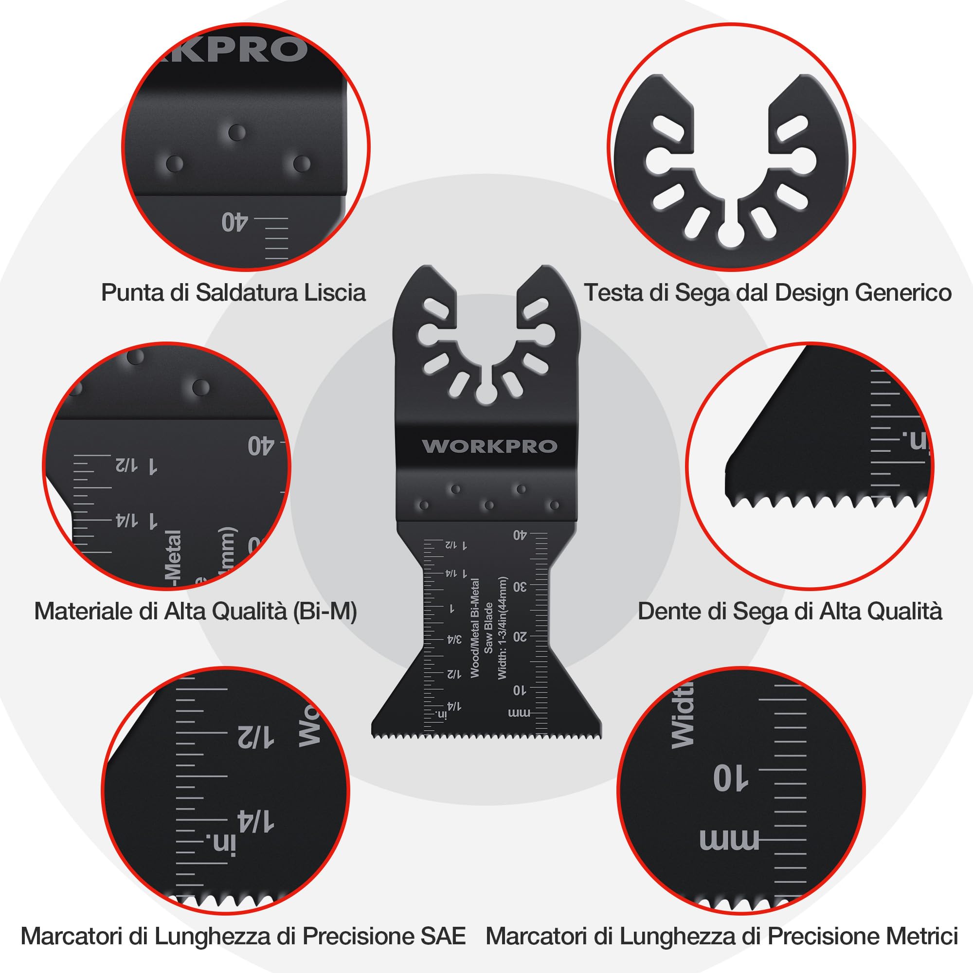 WORKPRO Lame Utensile Multifunzione 10 Pezzi, Lame Utensile Oscillanti Bi-Metallo Materiale, Accessori Oscillanti per Metallo Legno Plastica Cartongesso, Compatibile con la Maggior Parte delle Marche