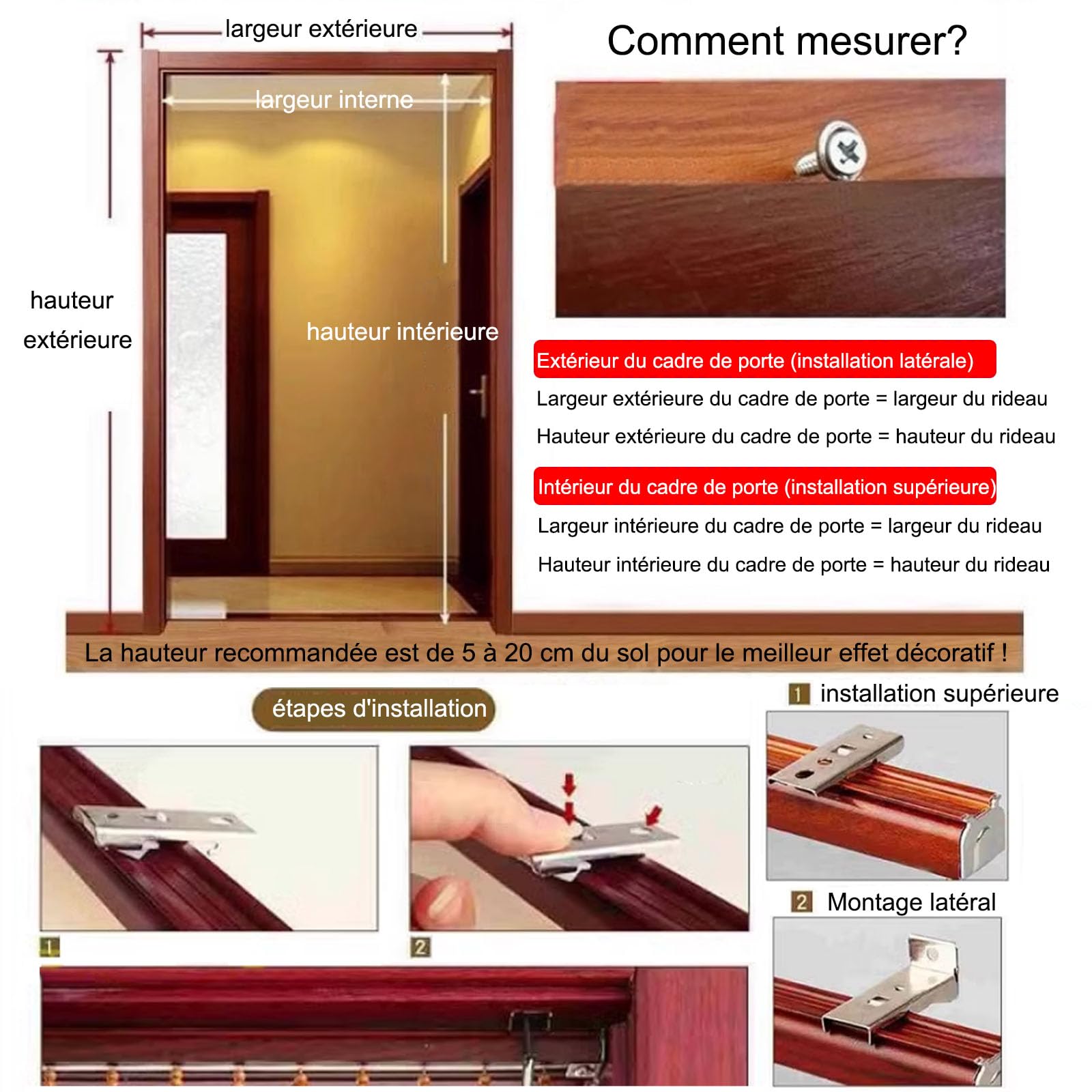 Rideau de Porte avec Perles en Bois Naturel,Panneaux de Séparation de Décoration,Rideaux en Perles pour Intérieur et Extérieur,Porte,Fenêtre,Largeur x Hauteur (Brun,80cm x 120cm(41 Brins)