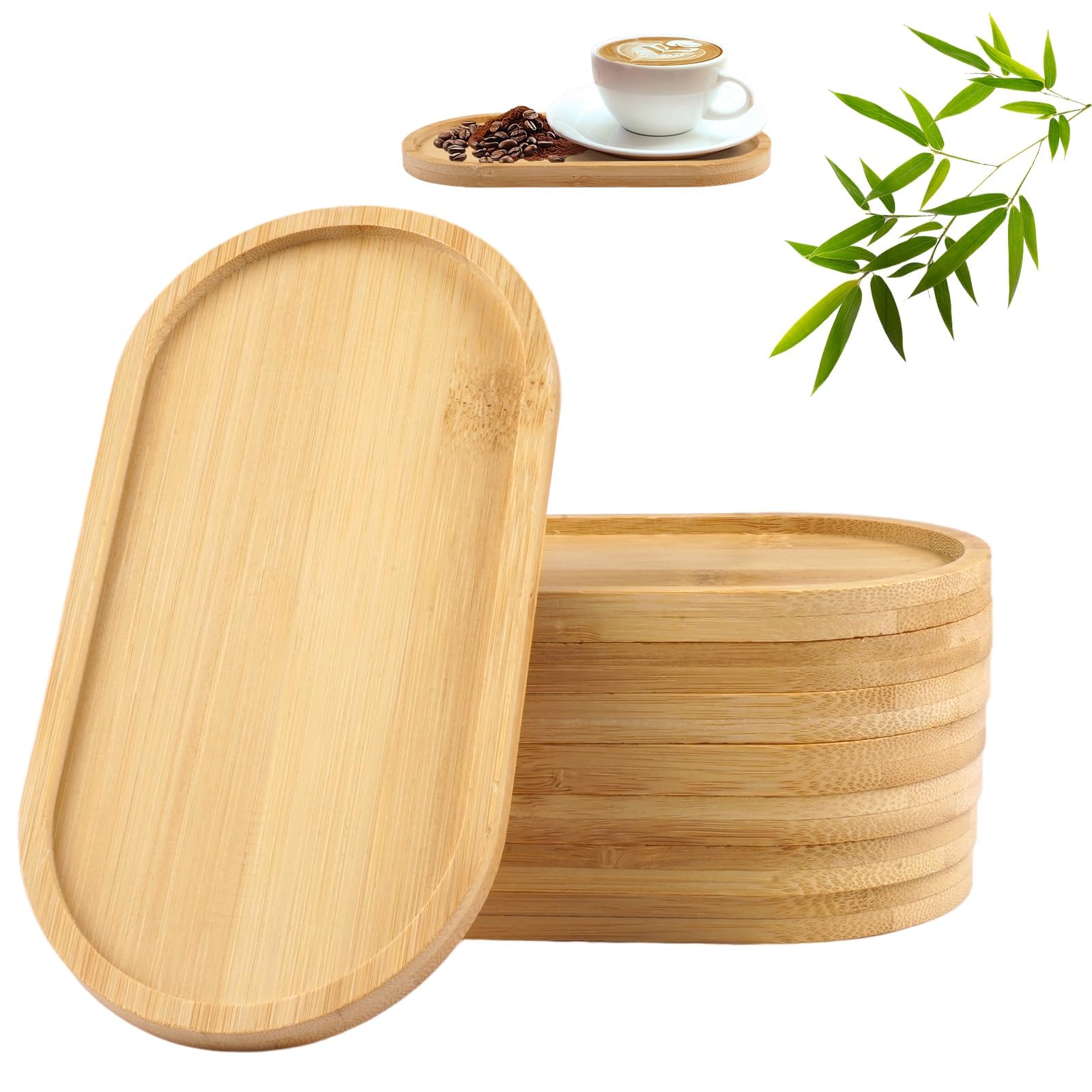 Pack of 8 Bamboo Tray, 17.5 x 8.8 x 1 cm Small Trays for Tea or Coffee